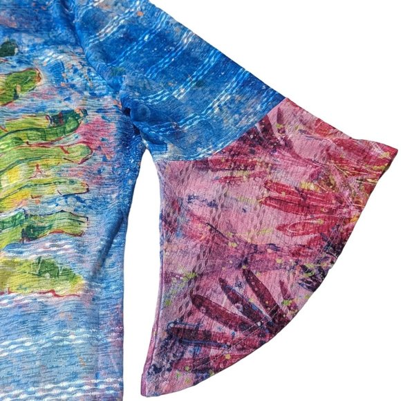 LEOMA‎ LOVEGROVE Sheer Summer Asymmetrical bell sleeve Tree top size M - Picture 7 of 10